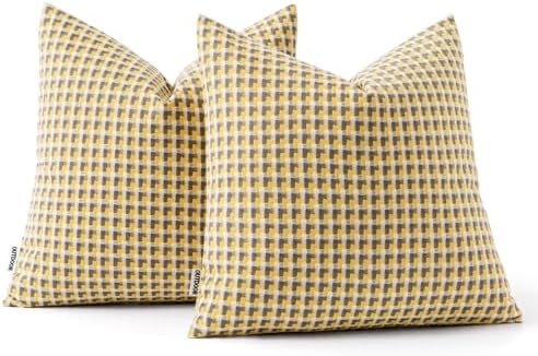 MIULEE 2 Piece Outdoor Throw Pillow Covers Square Waterproof Yellow