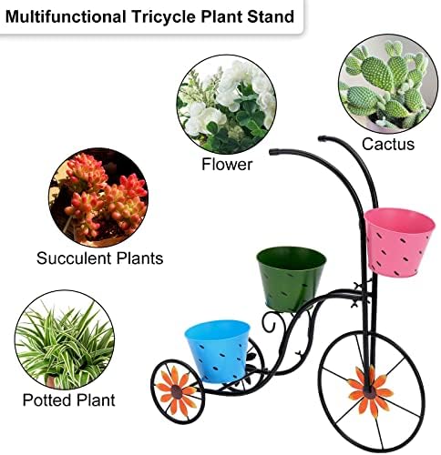 LEWISWAYNE Metal Tricycle Planter with 3 Pails