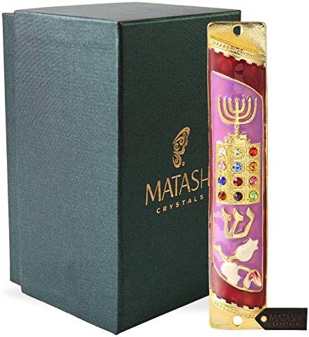 Matashi Hand Painted Mezuzah with Menorah and Breastplate