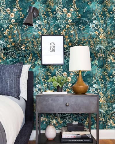Lenify Green Floral Peel and Stick Wallpaper Roll 169x1181in