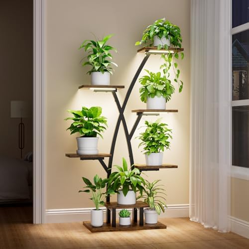 Plant Stand With Grow Lights - 7 Tiered Corner Shelf for Indoor Plants