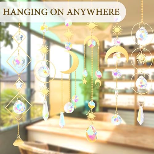 6 Piece Colorful Crystal Suncatcher Set with Chain