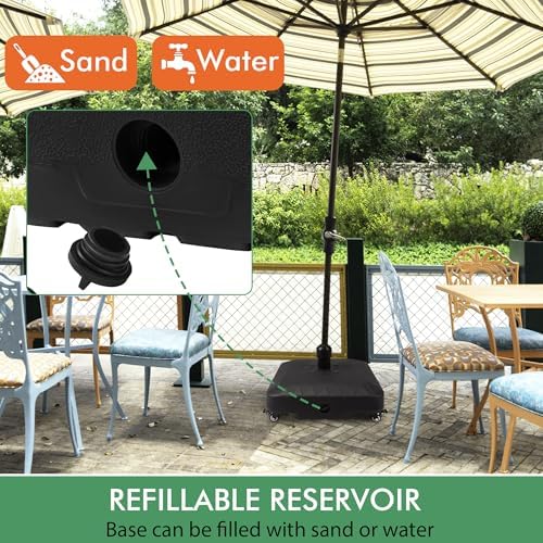 Patio Umbrella Base with 4 Rolling Wheels Black