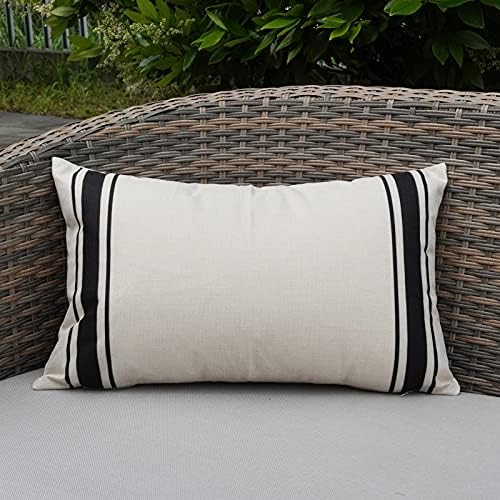 ONWAY Waterproof Outdoor Pillow Covers Set of 2 12x20 Black Striped and Beige