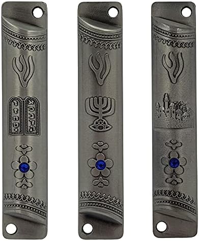 Set of 3 Pewter Mezuzah Cases with Scroll for Door