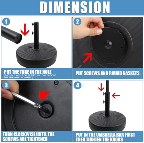 Heavy Duty Round Umbrella Base Stand with Steel Holder 50lbs Capacity 20inch Black