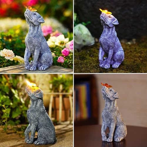 Goodeco Dog Statue with Solar Butterfly - Stunning Outdoor Decor