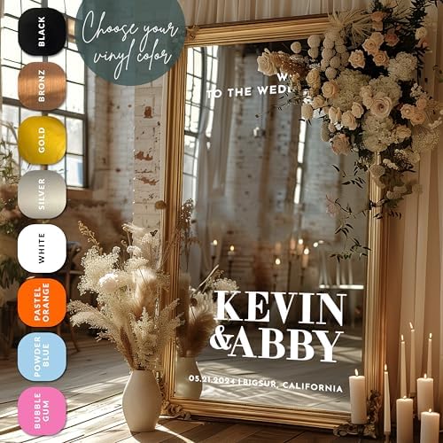 Personalized DIY Wedding Mirror Welcome Sign Decal - Custom Vinyl Sticker with Bride Groom Names