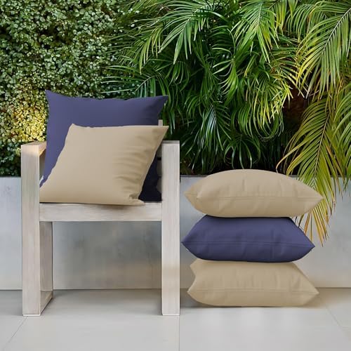 Metliv Premium 18x18 Inch Outdoor Throw Pillows 2 PCS - Waterproof Beige