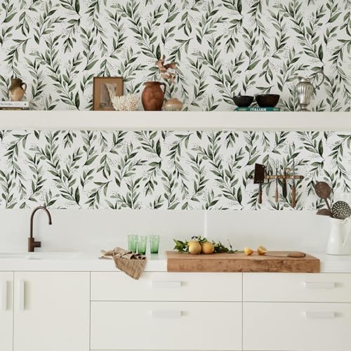Livebor Olive Leaf Peel and Stick Wallpaper 177x1181 Inch