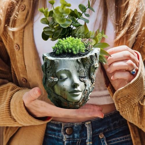 Goddess Face Resin Planter with Drainage Hole