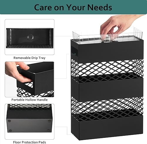 LANDVOI Umbrella Stand Slim Metal Holder for Entryway with Removable Drip Tray and Weighted Base