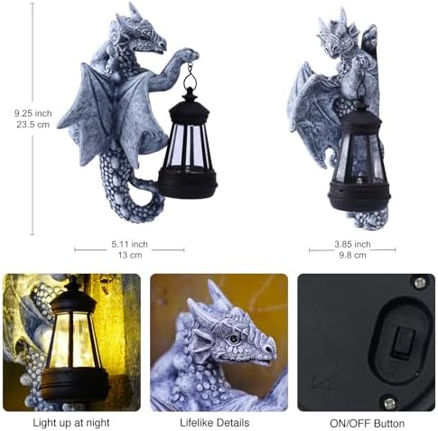 Goodeco Dragon Tree Hugger Solar Lantern Garden Statue