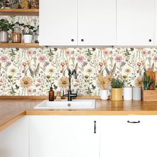 Livebor Floral Peel and Stick Wallpaper for Bathroom