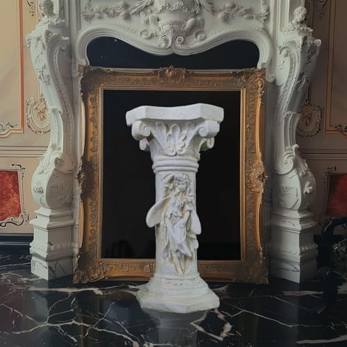 Vintage Weathered Winged Angel Roman Column Statue with Magnesium Pedestal Base