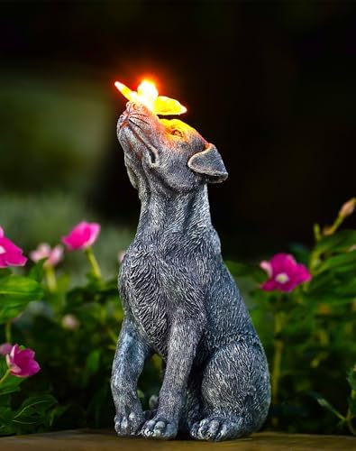 Goodeco Dog Statue with Solar Butterfly - Stunning Outdoor Decor