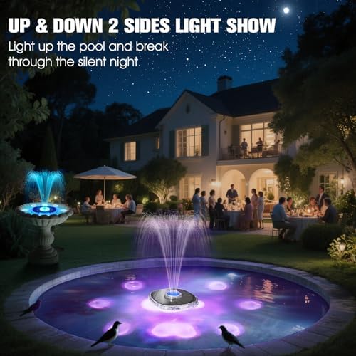Solar Fountain with Colorful Lights and 4000mAh Battery