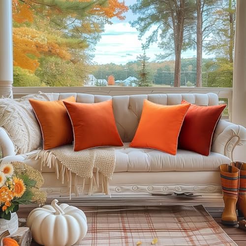 MIULEE 2 Pack Outdoor Waterproof Pillow Covers Burnt Orange