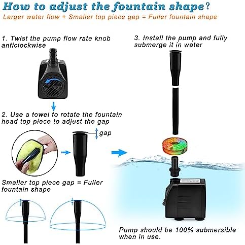 DOMICA 15W Submersible Fountain Pump with LED Light Quiet Adjustable for Water Features Aquariums Ponds Hydroponics