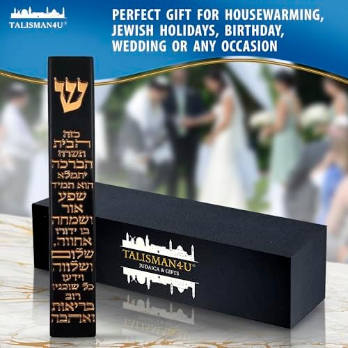TALISMAN4U Modern Black Mezuzah Case with Scroll and Gold Shin