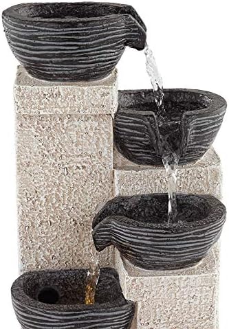John Timberland Four Cup 11 Inch High Gray Faux Stone Water Fountain with LED Light