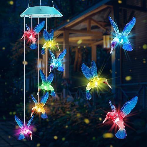 Solar Hummingbird Wind Chimes for Mom Grandma Color Changing LED Outdoor Decor