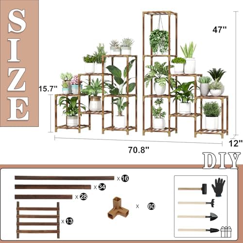 HOMKIRT Large Corner Plant Stand with Grow Light