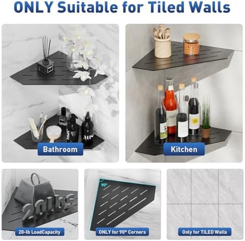 012 Inch Thick Black Corner Shower Shelf Set