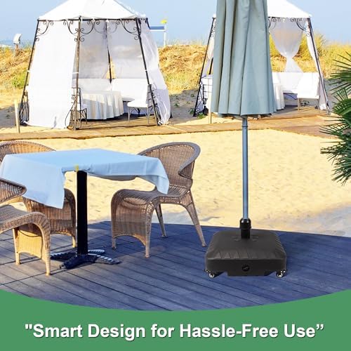 Patio Umbrella Base with 4 Rolling Wheels Black