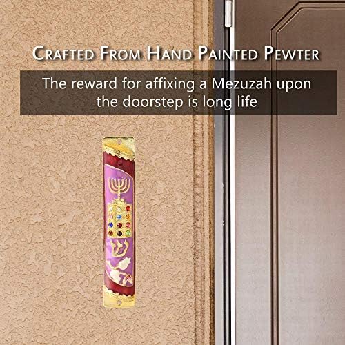 Matashi Hand Painted Mezuzah with Menorah and Breastplate