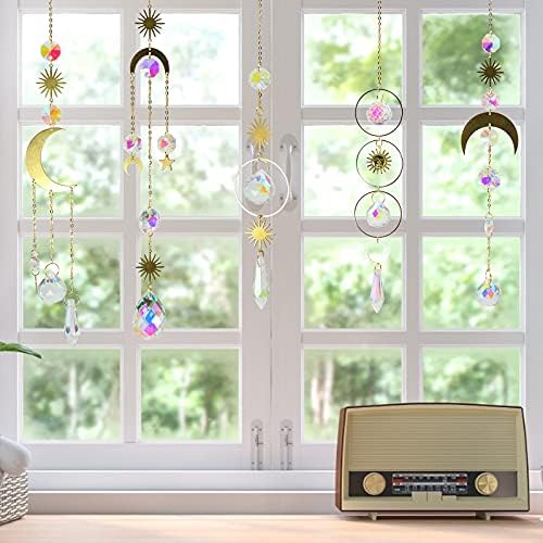6 Piece Colorful Crystal Suncatcher Set with Chain