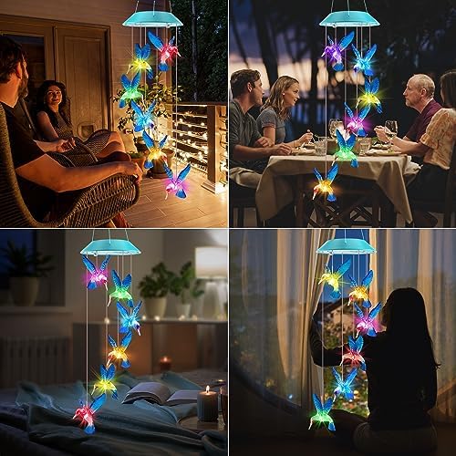 Solar Hummingbird Wind Chimes for Mom Grandma Color Changing LED Outdoor Decor