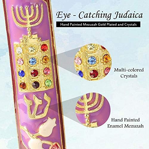 Matashi Hand Painted Mezuzah with Menorah and Breastplate