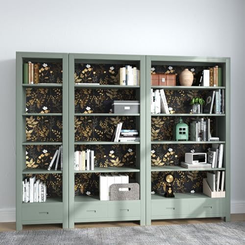 Black Floral Peel and Stick Wallpaper for Kitchen Countertop and Cabinets 175 x 393 Inches