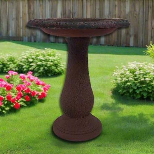 Tierra Garden Birdbath - 24x19 Red Fiber Clay Bowl and Stand