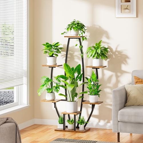JUSTOGO Indoor Plant Stand with Grow Lights - 7 Tiered Corner Shelf for Home Decor