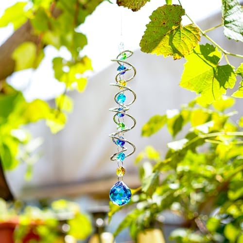 HD Gazing Ball Wind Spinner with Blue Crystal and Chain