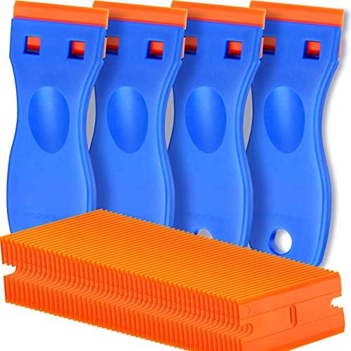4 Pcs Plastic Razor Blade Scraper with 100 Pcs Blades for Window and Car Glass