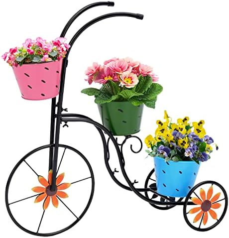 LEWISWAYNE Metal Tricycle Planter with 3 Pails