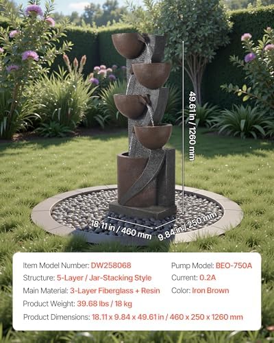 VEVOR 4961 in Tall Waterfall Fountain with LED Light and Pump