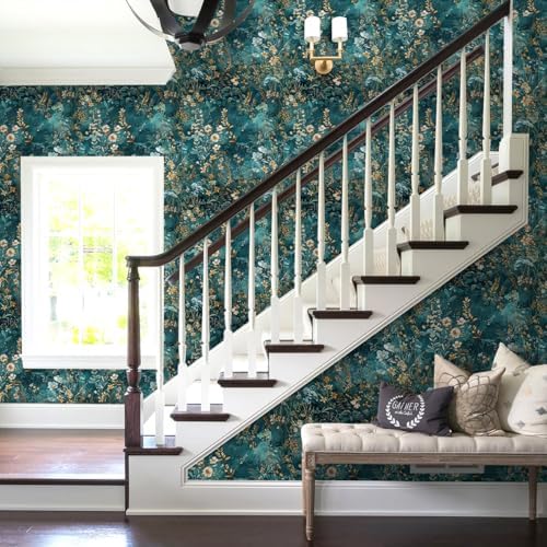 Lenify Green Floral Peel and Stick Wallpaper Roll 169x1181in