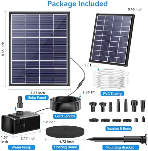 POPOSOAP Solar Fountain Pump with 3000mAh Battery for Bird Bath and Water Gardens