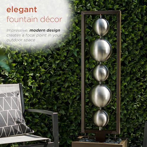 Alpine Corporation WIN1562 Outdoor Cascading Stone Water Wall Floor Fountain with LED Lights 32 H Gray