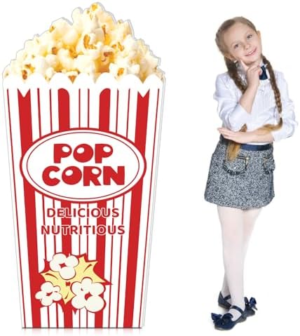 Yuminefeety 4 Feet Red White Striped Popcorn Box Cardboard Cutout Standup Decor