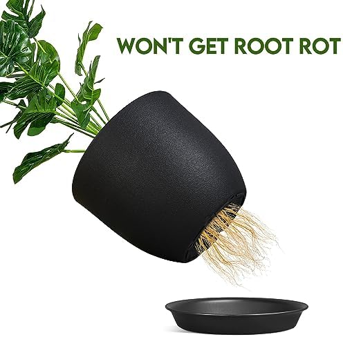 Ferlypote 8 Inch Plant Pots Set of 2 with Drainage Holes Black