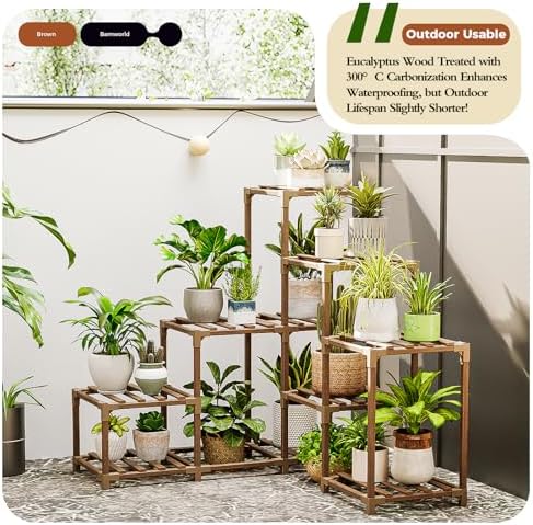 Bamworld 10-Pot Plant Stand for Indoor and Outdoor Use