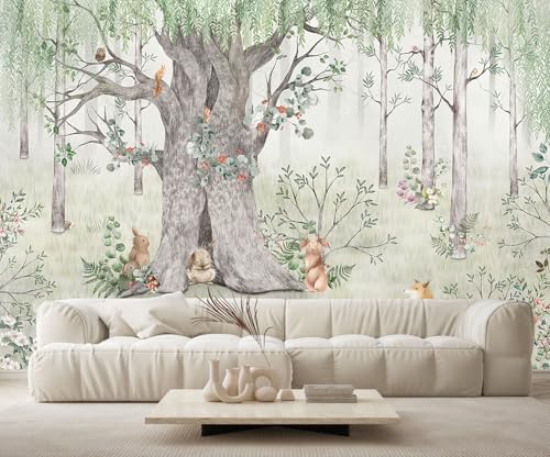 Watercolor Forest Animals Wallpaper for Kids Bedroom