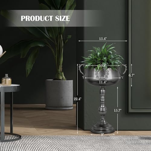 Worth 225 Inch Tall Floor Urn Vase - Glossy Black Metal Planter Bowl for Home Decor and Party Events