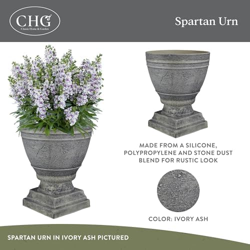 Classic Home and Garden Spartan Urn Planter - Durable 14 Inch Ivory Ash Outdoor Indoor Planter