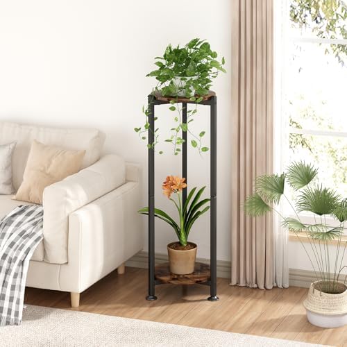 YIZAIJIA 2 Tier Plant Stand Metal Modern Black Round
